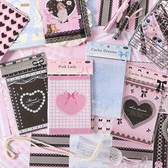 30 张/包可爱卡通、几何、心形、浪漫风格贴纸、INS 风格、DIY 创意剪贴簿、日记、相册、杯子、手机壳、工艺装饰材料、不粘