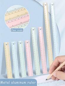 1pc/4pcs Of High-Quality Metal Aluminum Ruler - 15/20/30 Cm Available, Office Measuring Drawing Stationery, Student Supplies Ruler - Pink - View 7