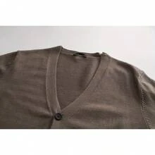 Men's V-Neck Casual Cardigan, Minimalist Warm Slim Fit Knitted Sweater, Suitable For Spring And Autumn Season - màu nâu - Xem 4