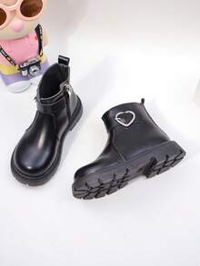 秋冬时尚儿童靴子，男童黑色踝靴，侧拉链设计，适合购物、度假、派对