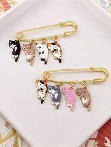 创意猫咪珐琅别针可爱猫咪胸针黑白橙灰粉猫咪胸针翻领徽章动物饰品 - 均碼 - 查看 1