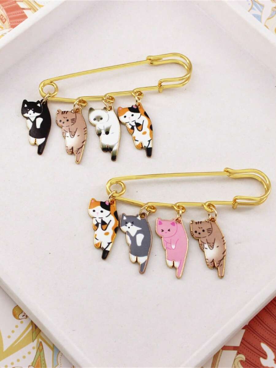 创意猫咪珐琅别针可爱猫咪胸针黑白橙灰粉猫咪胸针翻领徽章动物饰品 - 均碼 - 查看 1