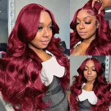 NARNI 30 32 34 Inch 99j Burgundy Lace Front Wigs Human Hair Glueless Human Hair Lace Wig13x6 HD Transparent Body Wave Lace Front Wigs Human Hair Pre Plucked 200% Density Red Colored Human Hair Wigs For Women - Màu Đỏ Sâu - Xem 9