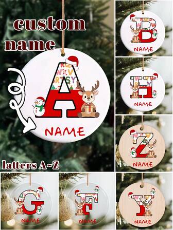 Custom Christmas Ornaments With Name, Personalized Christmas Tree Decorations, Customized Acrylic Ornaments, Customizable Round Christmas Craft Supplies, Diy Ornaments, Christmas, Indoor, Outdoor, Garden, Anniversary, Ceramic, Wooden, Christmas Letter Pattern, Room Decor, Boys, Girls, Mom, Dad, Kids