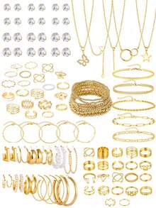 Middle Eastern Style Elegant Vintage Butterfly, Heart, Pearl, Twist, Star, Moon, Rhinestone, Snake Chain, Braided Chain, Geometric C-Shaped Earrings, Necklace, Ring, Bracelet Jewelry Set For Holiday, Party, Gift