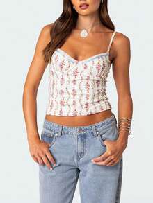 Women's New Holiday Fashion Printed Shoulder Vest With White And Yellow Tops, Suitable For Gatherings, Parties, Music Festivals, And Vacations - 白色 - 查看 5