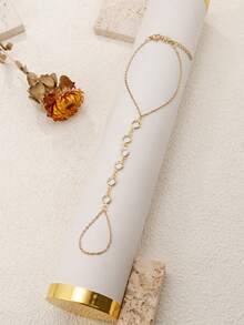 1pc Gold Hand Chain Bracelets For Women 14k Gold Plated Cubic Zirconia Link Chain Bracelet Set, Ring Bracelet Hand Chain Jewelry For Her,Birthday Gifts, Fashion Jewelry Gifts