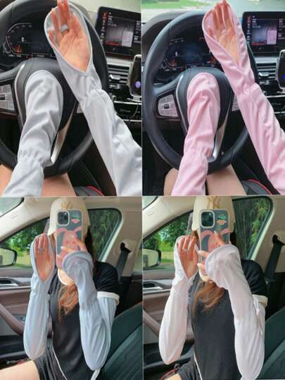 2 paia di maniche da braccio traspiranti e anti-sole per donne con gancio per il dito, manicotti protettivi per primavera, estate e autunno, maniche da ciclismo anti-UV, maniche da braccio anti-UV estive, a forma di lisca di pesce larghe e traspiranti in seta di ghiaccio, maniche da braccio e guanti di protezione solare di taglia grande, leggeri e traspiranti, realizzati in seta di ghiaccio e filato di rete, adatti per uomini e donne, adatti per guida, attività all'aperto, vacanze al mare, protezione UV, antiscivolo, asciugatura rapida e protezione per i polsi