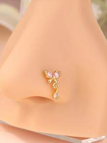 1 Pieza Pendiente de nariz con diseños colgantes de mariposa, corazón y cruz, Anillo de nariz en forma de L, Joyería de piercing de oro/plata para mujeres