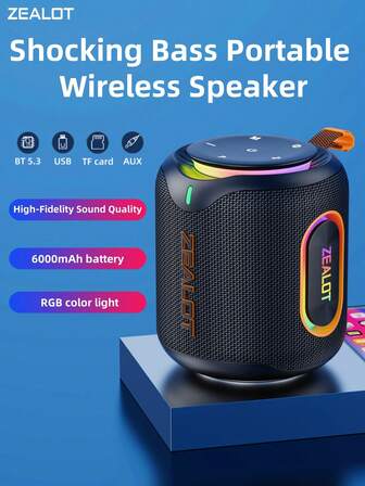  ZEALOT M1 30W High-Power Wireless Speaker, Outdoor Portable Subwoofer With 1 Speakers, Built-In 6000mAh Battery, With RGB Color Lights, Compatible With SD Card/USB/AUX/Supports Two Serial Speakers, Hands-Free Calling, Supports Mobile Phones/Tablets/TVs/Computers, Suitable For Outdoor Large-Scale Dance/Family Gatherings/Beach Parties