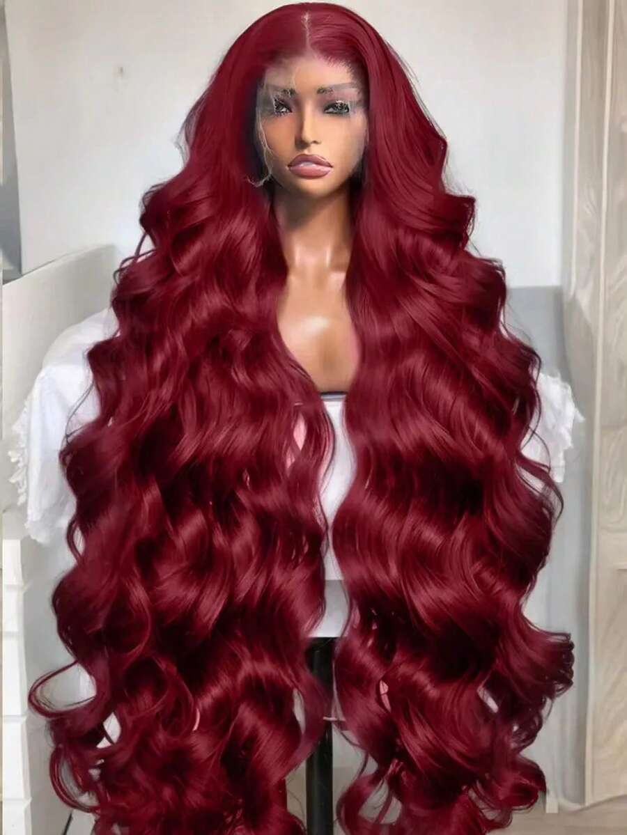 NARNI 30 32 34 Inch 99j Burgundy Lace Front Wigs Human Hair Glueless Human Hair Lace Wig13x6 HD Transparent Body Wave Lace Front Wigs Human Hair Pre Plucked 200% Density Red Colored Human Hair Wigs For Women - Màu Đỏ Sâu - Xem 1