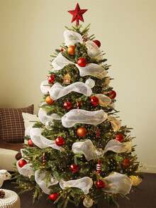 1pc Metallic Mesh Ribbon Roll, DIY Christmas Tree Decor, Shiny Mesh For Wedding, Christmas Decoration, Gift Wrapping Home Decor Christmas Decorations Room Decor Winter