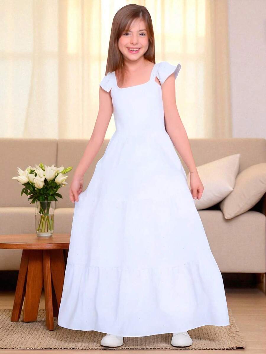 Women's Long Dress In Duna Fabric With Glitter, Casual Party Girls - 白色 - 查看 1