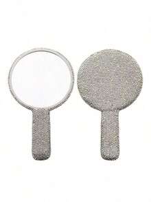 High Definition Crystal Handle Mirror, Ins Creative Diamond Inlaid Heart & Round Makeup Mirror, Portable Single-Sided Beauty Mirror,Makeup,Cheap,Room Decor,Vanity,Travel,Bedroom,Makeup Accessories,Mirror,Vanity Mirror,Mini Mirror,Compact Mirror,Mirror Small,Hand Mirror