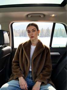 Women's Fashionable Faux Fur Jacket, Versatile Faux Leather Outerwear For Autumn/Winter