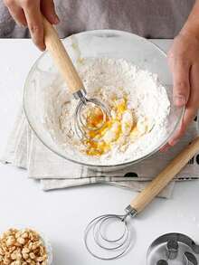 1 件木柄面粉筛、丹麦面团搅拌器、不锈钢线圈搅拌器工具 - 彩色 - 查看 7