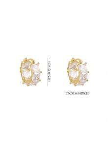 2pcs Square Earrings, Gold Plated Stud Earrings, Bridal Bridesmaid Wedding Party Jewelry Gift, Unisex Couples Birthday Anniversary Gift For Girlfriend Wife - Green - View 5