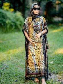 1件几何图案长袍，带披肩领（含1条围巾），适合连衣裙穿着。 - 彩色 - 查看 15