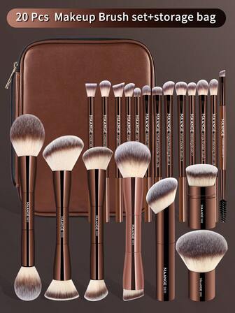 MAANGE 7/13/20/21 piezas Juego de brochas de maquillaje profesionales de tubo de aluminio suave con bolsa de terciopelo, bolsa de maquillaje, brocha de base suave, brocha de sombra de ojos, brocha de cejas, brocha de mezcla, brocha de iluminador, brocha de maquillaje para polvo, líquido y crema, para uso diario y viaje, accesorios de maquillaje, regalos para amigos