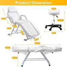 3-Section Adjustable Salon Table With Head Cushion And Stool, Facial Chair Massage Bed, Max Weight Capacity 330lbs (White) - White - View 3