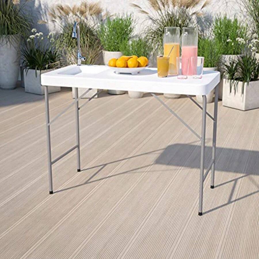 4Foot Portable Fish Cleaning Table Outdoor Camping Table And Sink