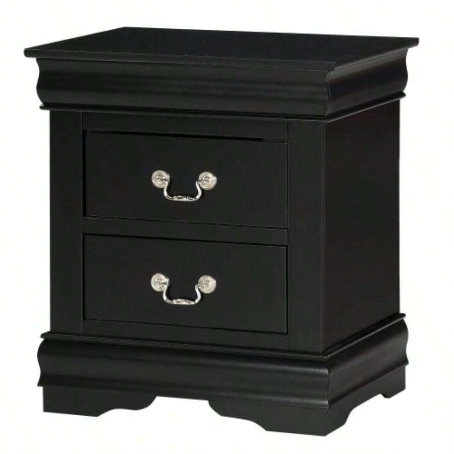 1pc Cherry Two Drawers Louis Philip Nightstand Solid Wood Contemporary Simple Style