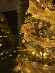 1pc Metallic Mesh Ribbon Roll, DIY Christmas Tree Decor, Shiny Mesh For Wedding, Christmas Decoration, Gift Wrapping Home Decor Christmas Decorations Room Decor Winter