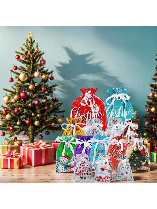 6/15/30 Stück Weihnachtsschlitten Geschenktüte, Neue Weihnachtsmann Kordelzugbeutel Süßigkeitentüte, Weihnachtsgeschenktüte, Weihnachtsdekoration, Weihnachtsbaum, Weihnachtsmann, Weihnachtselch, Weihnachtsglocke, Weihnachtskordelzugbeutel Set, sortierte Kunststoff Geschenktüten für Feiertagspartys, Leckereien, Geschenke - Rentier, Weihnachtsmann, Schneeflocken, festliche Designs (Maßabweichung ±2 cm) Weihnachten Weihnachtsdekoration Weihnachtspyjamas Weihnachtsgeschenke Weihnachtsdekoration