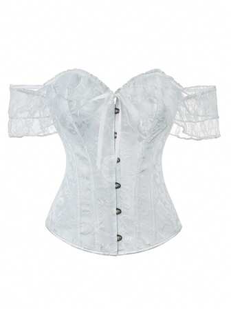 女式露肩提花束腰上衣，蕾丝肩带，宫廷风格塑身衣，新年派对，情人节，节日上衣，万圣节服装，复古