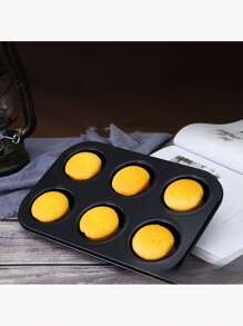 1pc Non-Stick Carbon Steel Muffin Cupcake Baking Pan, Bakeware Baking Tool For Home Use - Black - View 3