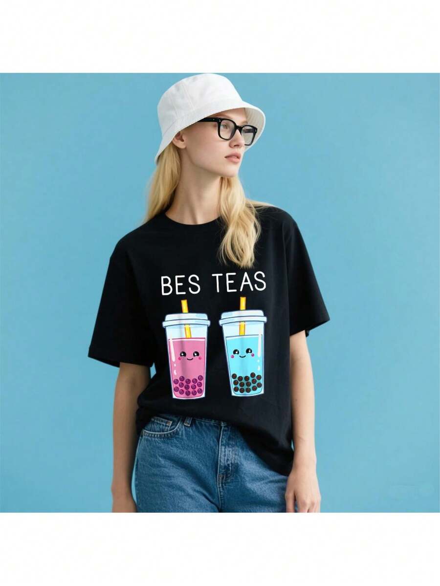 Bubble Tea Boba Tapioca Beads Milk Drink Kawaii Friend T-Shirt Fall Women Clothesbubble Clothes - Black - View 1