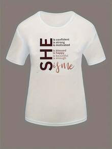 Plus Size, Plus Size Round Neck Printed T-Shirtspring,Vintage Women Clothes,Summer Tops For Women,Tops For Women,Tops Women Clothes,Spring Clothes,Cute Tops Women,Cute Tops Women,Vacation Outfits Women,Summer Outfits For Women,Summer Outfits,Beach Outfits - 白色 - 查看 2