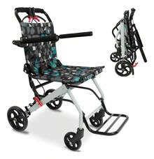 Silla de ruedas, silla de ruedas plegable,Silla de ruedas multifuncional, silla de ruedas para personas mayores, silla de ruedas para adultos, scooter de movilidad, silla de ruedas retráctil, equipada con cinturón de safe, capacidad de carga hasta 100 kg, reposabrazos plegables, reposapiés giratorios y extraíbles, equipada con función de freno de estacionamiento y función de freno de bloqueo de la rueda trasera, tamaño pequeño, se puede poner en una bolsa - Negro - Ver 8
