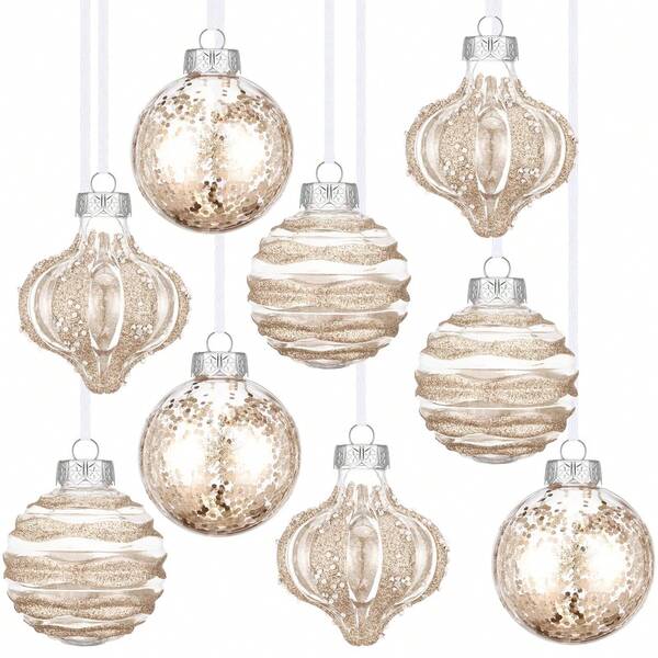 9pcs-Transparent Christmas Ball Ornaments, Christmas Ball Decoration Set, Shatterproof Decorative Hanging Ornaments For Christmas Tree, Home, Wedding Party And Office Decoration,Christmas Decorations,Christmas Decor Home,Christmas Gifts,Christmas Ornaments For TreeChristmas Tree Decorations(Champagne Color)