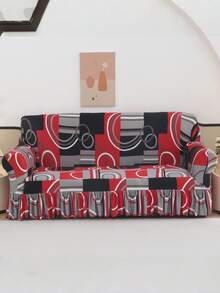 1pc Black And Gray Striped Modern Pattern Decorative Sofa Cover, With Skirt Edge, Machine Washable, Suitable For Living Room And Bedroom Decoration