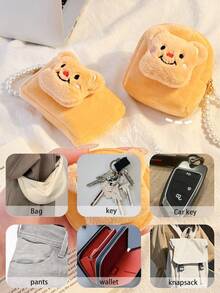 1PC Kawaii Bear Soft Plush Coin Pouch, Wallet With Zipper With Faux Pearl Keychain, Small Bag Change Purse For Women Plush Coin Purse Mini Storage Earphone Bag Cartoon Keychain Student School Bag Pendant Square Cosmetic Pouch With Wrist Strap Sanitary Tampon Storage Bag Christmas Gift Ideas Bag Accessories Lanyards With Id Holder Car Accessories Bag Charms
