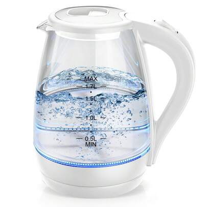 CACHOO Electric Kettle With 1.7L Elegant Glass Body: 1200W Instant Boil, LED Indicator Light, Convenient Auto-Shutoff, & Essential Boil-Dry Safety