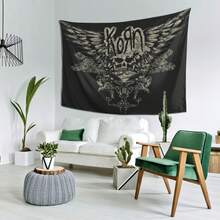 Korn-Inspired Black Tapestry Wall Hanging With Winged Skull Design – Soft Suede Fabric, Easy To Hang,, Modern Horizontal Decor For Living Room, Bedroom, Or Dorm, Funky Home Decor - 圖片色 - 查看 8