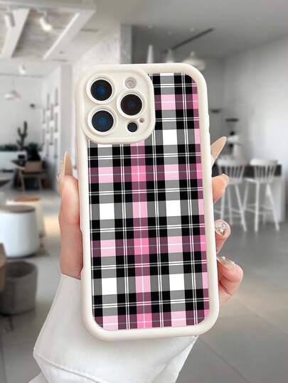 New Minimalist Colorful Plaid Pattern Phone Case Compatible With Iphone 16 Pro Max, Minimalist Design Compatible With Iphone 14, Compatible With Iphone 13, Compatible With Iphone 12, Compatible With Iphone 11, Compatible With Iphone 15 Plus, Compatible With Iphone 16, Matte Beige Finish, Compatible With Galaxy