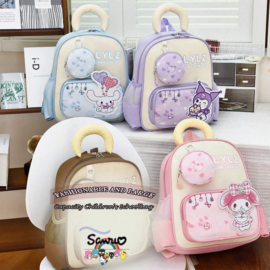 Sanrio 1 pieza Mochila de dibujos animados de Sanrio Kuromi, My Melody, Cinnamoroll, mochila ligera y adorable de Kuromi y My Melody para niños y niñas, bolsas rosas y moradas