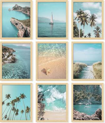 97 Decor Coastal Wall Art Decor - Coastal Posters Beach Pictures, Ocean Beach Prints Wall Art, Summer Tropical Artwork, Palm Tree Beachy Photos For Teen Girls Room (8x10 UNFRAMED)