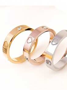 1 件 18k 不锈钢戒指，镶嵌人造锆石钻石，男士情侣戒指，适合日常佩戴和婚礼