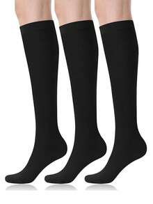 3 paires de chaussettes de compression mi-mollet rayées pour le sport en extérieur, respirantes, absorbantes et confortables, douillettes - Noir - Voir 9