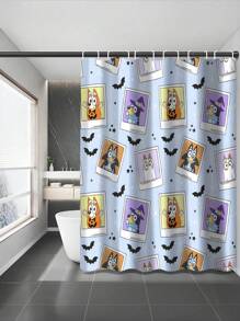 [Holiday Edition] 1/3/4pcs Bluey Family Cosplay Shower Curtain Set, Featuring Christmas Tree, Halloween Turkey Plaid Witch Hat, Bat Prints