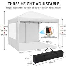 tooluck 10x10 Pop Up Canopy Tent With 3 Removable Sidewalls, Waterproof Portable Easy Up Canopy With Carry Bag, Instant Outdoor Shelter Tents For Parties, Events, Backyard Gatherings, Weddings - 白色 - 查看 4