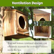 Large Owl HouseScreech Owl Nesting Boxes For Outside 14''x 10''x 7.1'' Wooden Nesting Boxes Wildlife Kestrels Barn Barred Screech Great Horned Easy Assembly With Circular Opening - 自然色彩 - 查看 5