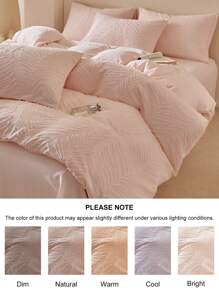 2/3PCS Pink Leaves Tufted Textured Polyester Duvet Cover Set, Boho Shabby Chic Bedding Set For All Seasons Use, Modern Bohemia Style, Soft& Breathable, Durable, Machine Washable (1 Duvet Cover+ 1/2 Pillowcases, No Filler)