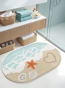 1 pièce Tapis de bain avec élément océanique, tapis de sol, matériau en polaire moelleux, design mignon de plage et de coquillages, style décontracté confortable, lavable en machine, convient pour la cuisine, la salle de bain, la salle à manger, le couloir, les fêtes, le Nouvel An, toutes les saisons, le jardin, la maison, la chambre, la décoration de festival