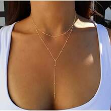 Women's Long Sexy Double Layer Beaded Tassels Necklace, 18K Gold Plated Or 925 Silver - Vàng - Xem 2