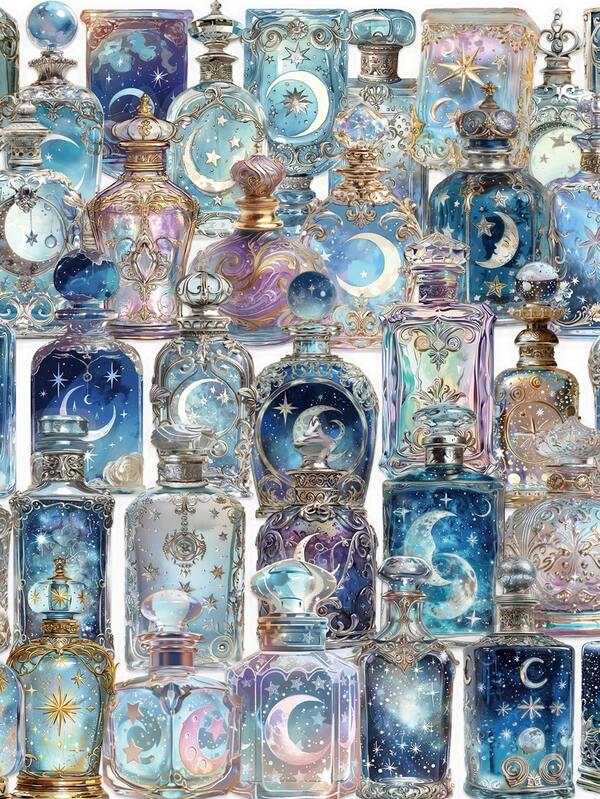 50pcs Moon Phase Bottle Stickers - Transparent, Perfect For Laptops, Water Bottles, Skateboards & More - Ideal For Reward Gift